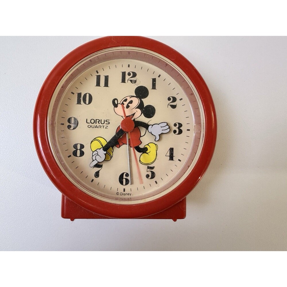 Vintage Mickey Mouse Moving Arms Working Alarm Clock Lorus Quartz Made in Japan